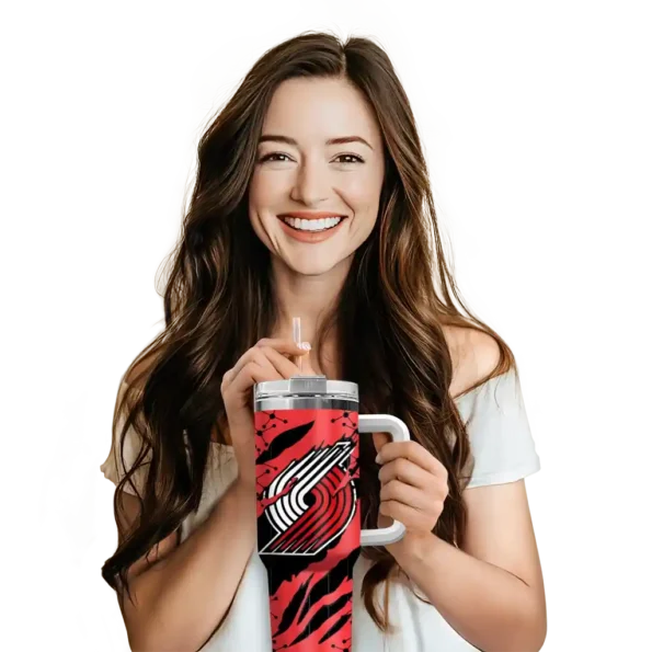 personalized portland trail blazers claw cut red black curved tumbler premium grade 1.webp