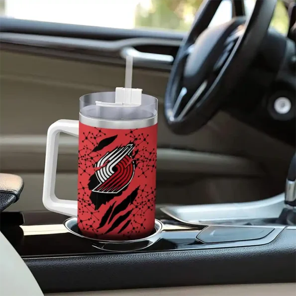 personalized portland trail blazers claw cut red black curved tumbler trendy 1.webp