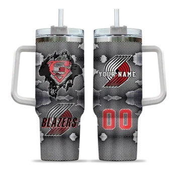 personalized portland trail blazers superman shield red gray curved tumbler best selling 1.webp