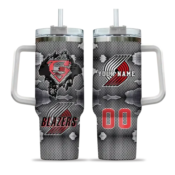 personalized portland trail blazers superman shield red gray curved tumbler best selling 1.webp