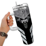 personalized san antonio spurs arrow armor silver black curved tumbler best selling 1.webp