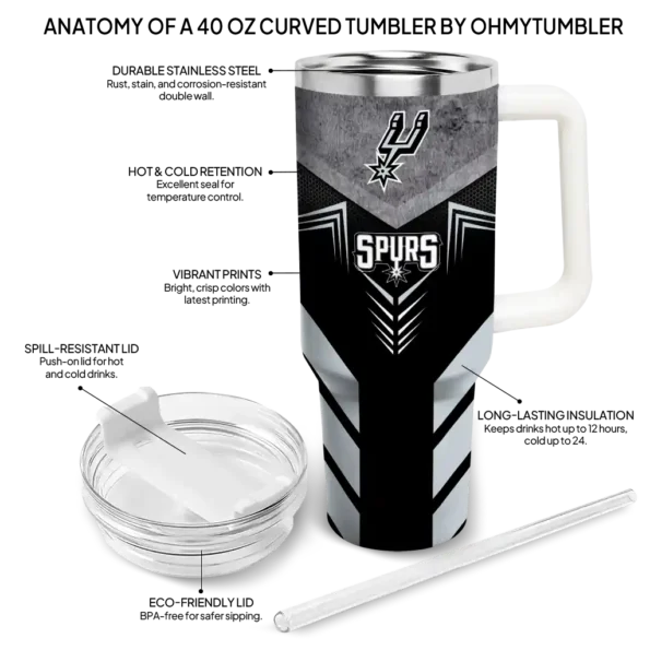 personalized san antonio spurs arrow armor silver black curved tumbler new arrival 1.webp