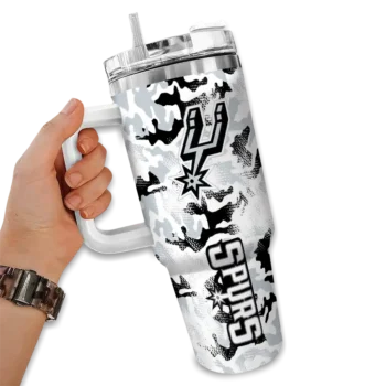 personalized san antonio spurs camo mashup silver white curved tumbler fashion forward 1.webp