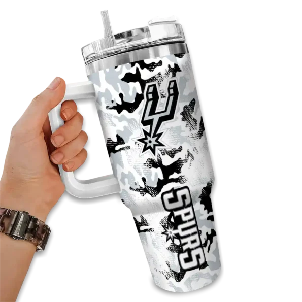 personalized san antonio spurs camo mashup silver white curved tumbler fashion forward 1.webp