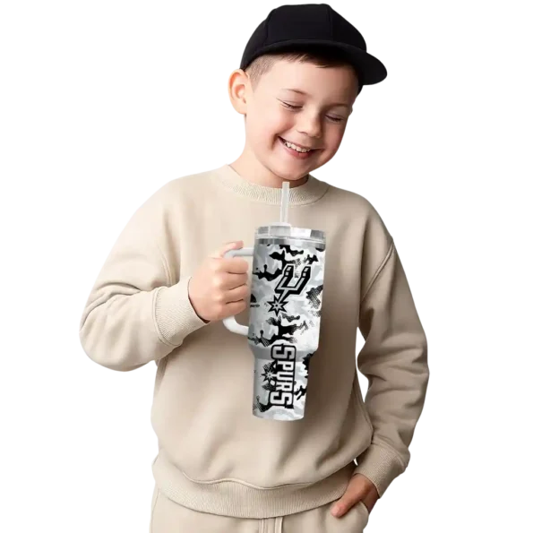 personalized san antonio spurs camo mashup silver white curved tumbler latest model 1.webp