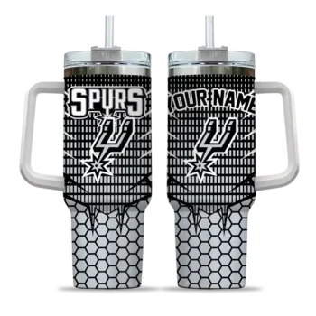 personalized san antonio spurs hex texture silver curved tumbler best selling 1.webp