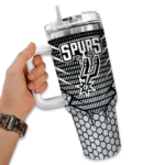 personalized san antonio spurs hex texture silver curved tumbler best selling 1.webp