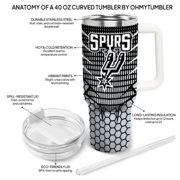personalized san antonio spurs hex texture silver curved tumbler new arrival 1.webp