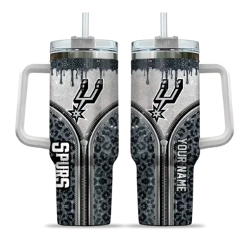 personalized san antonio spurs leopard zipper silver curved tumbler best selling 1.webp