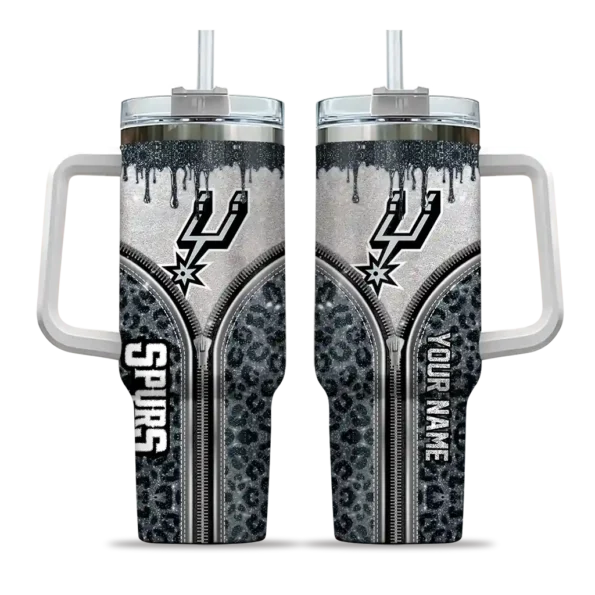 personalized san antonio spurs leopard zipper silver curved tumbler best selling 1.webp