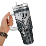personalized san antonio spurs leopard zipper silver curved tumbler best selling 1.webp