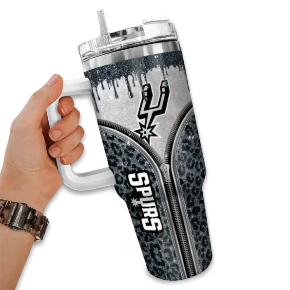 personalized san antonio spurs leopard zipper silver curved tumbler fashion forward 1.webp
