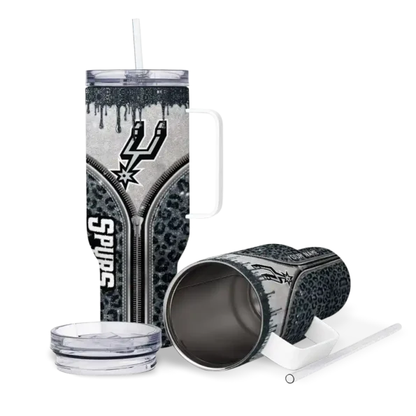 personalized san antonio spurs leopard zipper silver curved tumbler high quality 1.webp