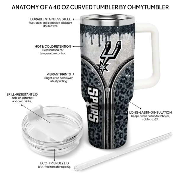 personalized san antonio spurs leopard zipper silver curved tumbler new arrival 1.webp