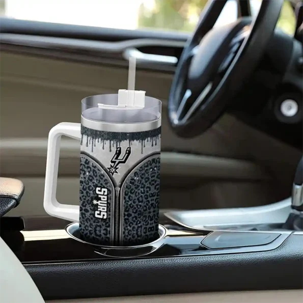 personalized san antonio spurs leopard zipper silver curved tumbler trendy 1.webp