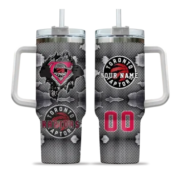 personalized toronto raptors superman shield red gray curved tumbler best selling 1.webp