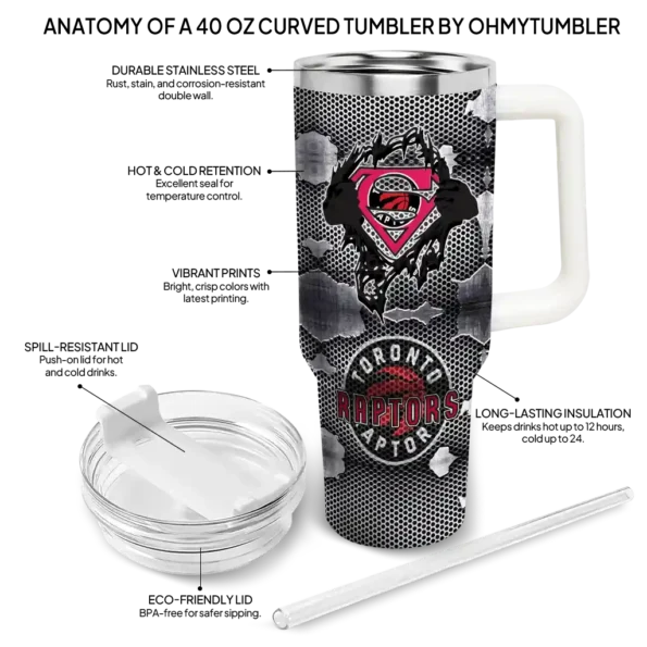personalized toronto raptors superman shield red gray curved tumbler new arrival 1.webp