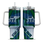 personalized utah jazz arrow burst navy curved tumbler best selling 1.webp