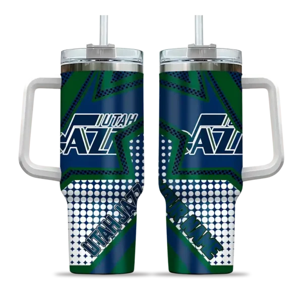 personalized utah jazz arrow burst navy curved tumbler best selling 1.webp