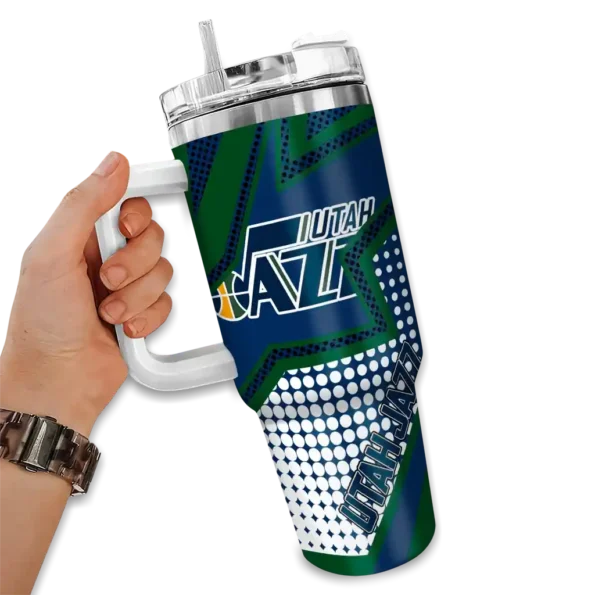 personalized utah jazz arrow burst navy curved tumbler fashion forward 1.webp