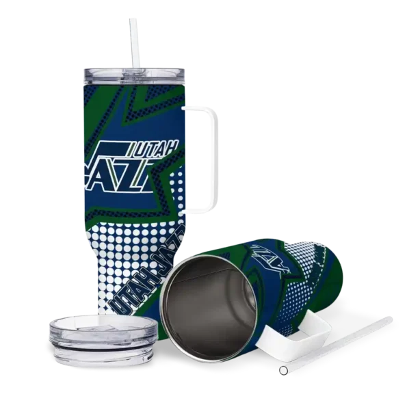 personalized utah jazz arrow burst navy curved tumbler high quality 1.webp