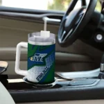 personalized utah jazz arrow burst navy curved tumbler best selling 1.webp