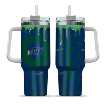 personalized utah jazz bullseye drips navy curved tumbler best selling 1.webp