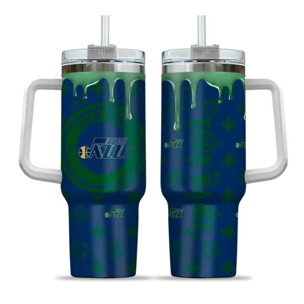 personalized utah jazz bullseye drips navy curved tumbler best selling 1.webp