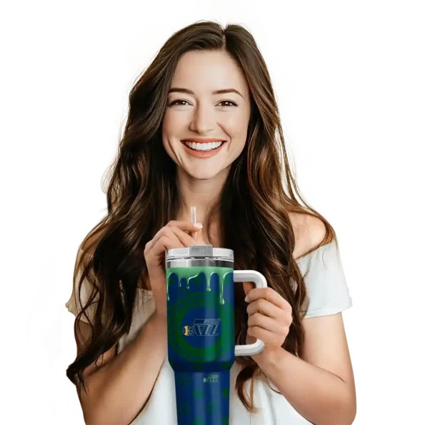 personalized utah jazz bullseye drips navy curved tumbler premium grade 1.webp
