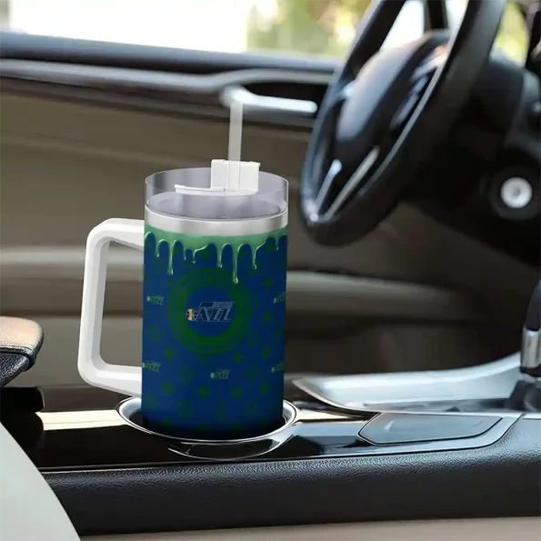 personalized utah jazz bullseye drips navy curved tumbler trendy 1.webp