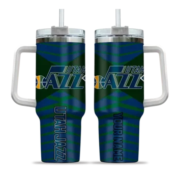 personalized utah jazz chevron layers navy curved tumbler best selling 1.webp