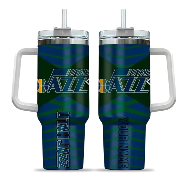 personalized utah jazz chevron layers navy curved tumbler best selling 1.webp