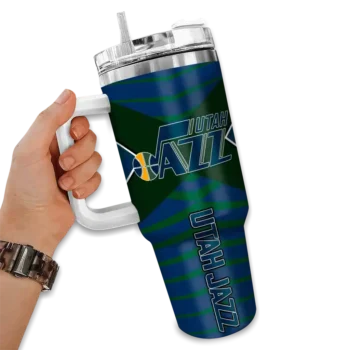 personalized utah jazz chevron layers navy curved tumbler fashion forward 1.webp