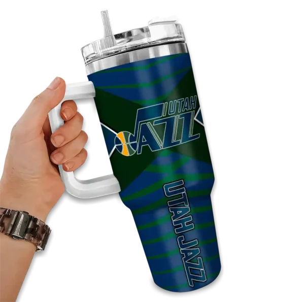 personalized utah jazz chevron layers navy curved tumbler fashion forward 1.webp
