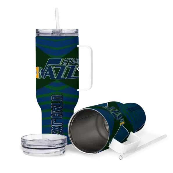 personalized utah jazz chevron layers navy curved tumbler high quality 1.webp