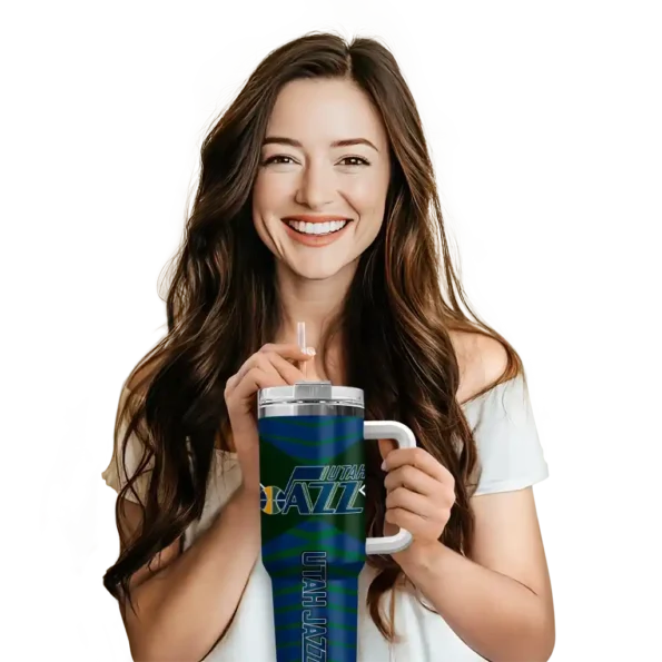personalized utah jazz chevron layers navy curved tumbler premium grade 1.webp