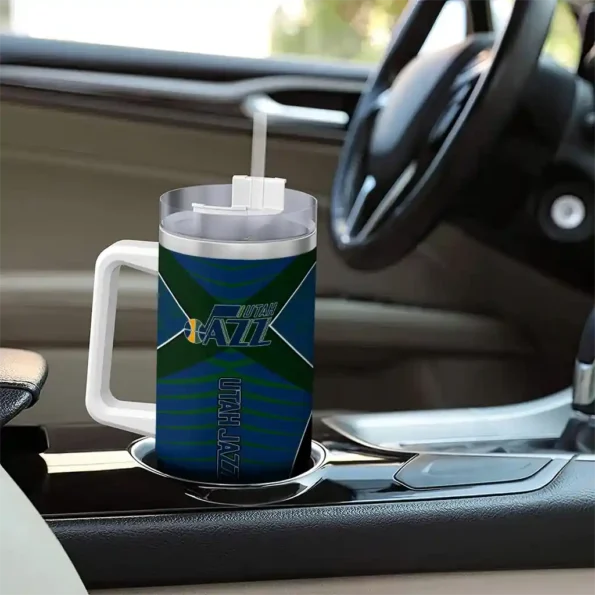 personalized utah jazz chevron layers navy curved tumbler trendy 1.webp