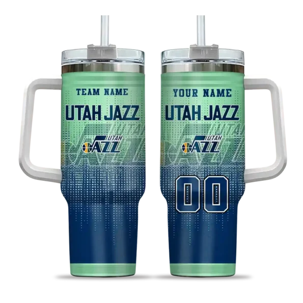 personalized utah jazz gradient dots navy curved tumbler best selling 1.webp