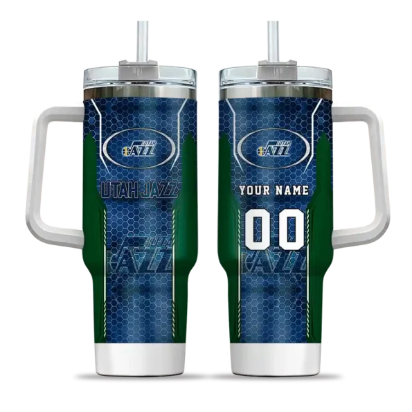 personalized utah jazz hexagon armor navy curved tumbler best selling 1.webp