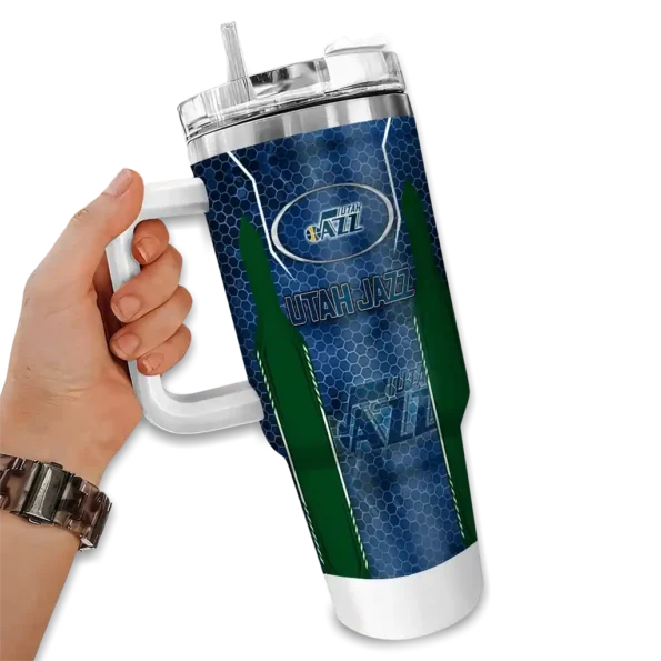 personalized utah jazz hexagon armor navy curved tumbler fashion forward 1.webp