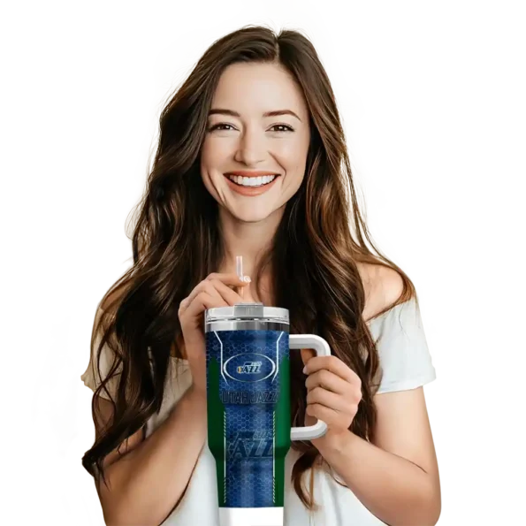 personalized utah jazz hexagon armor navy curved tumbler premium grade 1.webp
