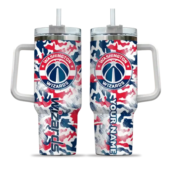 personalized washington wizards camo mashup blue white curved tumbler best selling 1.webp