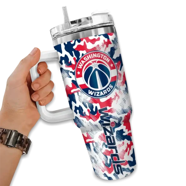personalized washington wizards camo mashup blue white curved tumbler fashion forward 1.webp