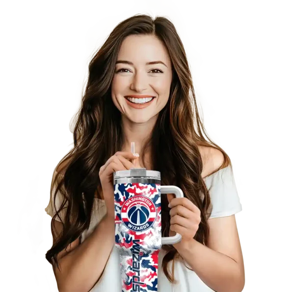 personalized washington wizards camo mashup blue white curved tumbler premium grade 1.webp
