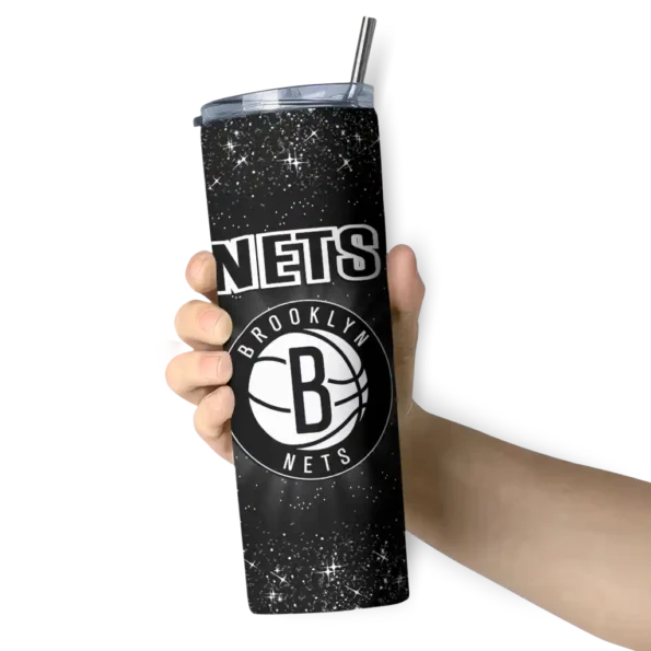 brooklyn nets radiant glitter black skinny tumbler premium grade.webp