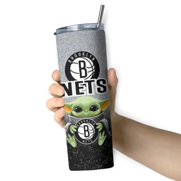 brooklyn nets yoda smile black skinny tumbler premium grade.webp