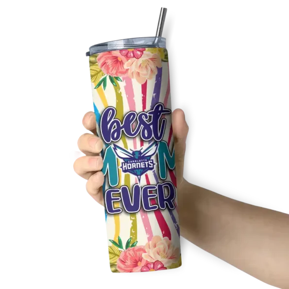 charlotte hornets flower cluster skinny tumbler premium grade.webp