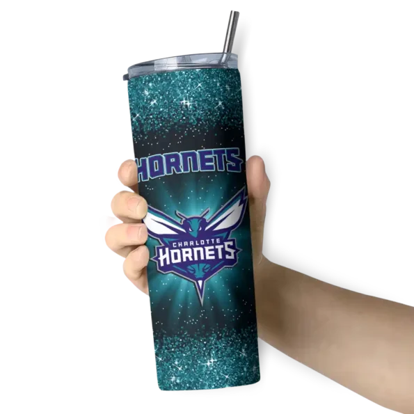 charlotte hornets radiant glitter teal skinny tumbler premium grade.webp