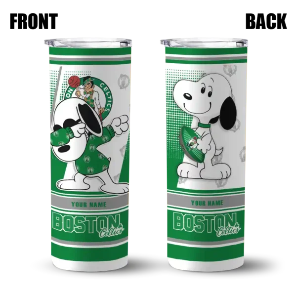 custom boston celtics snoopy dog green white skinny tumbler fashion forward.webp