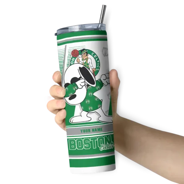 custom boston celtics snoopy dog green white skinny tumbler premium grade.webp